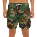 Green And Brown Camouflage Print Men's Split Running Shorts
