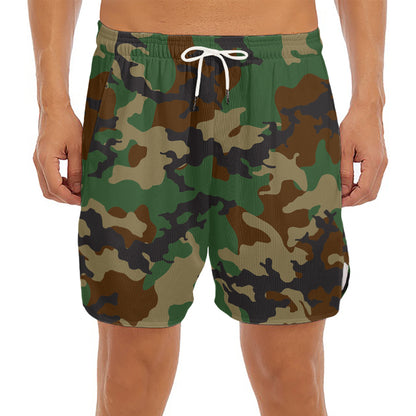 Green And Brown Camouflage Print Men's Split Running Shorts