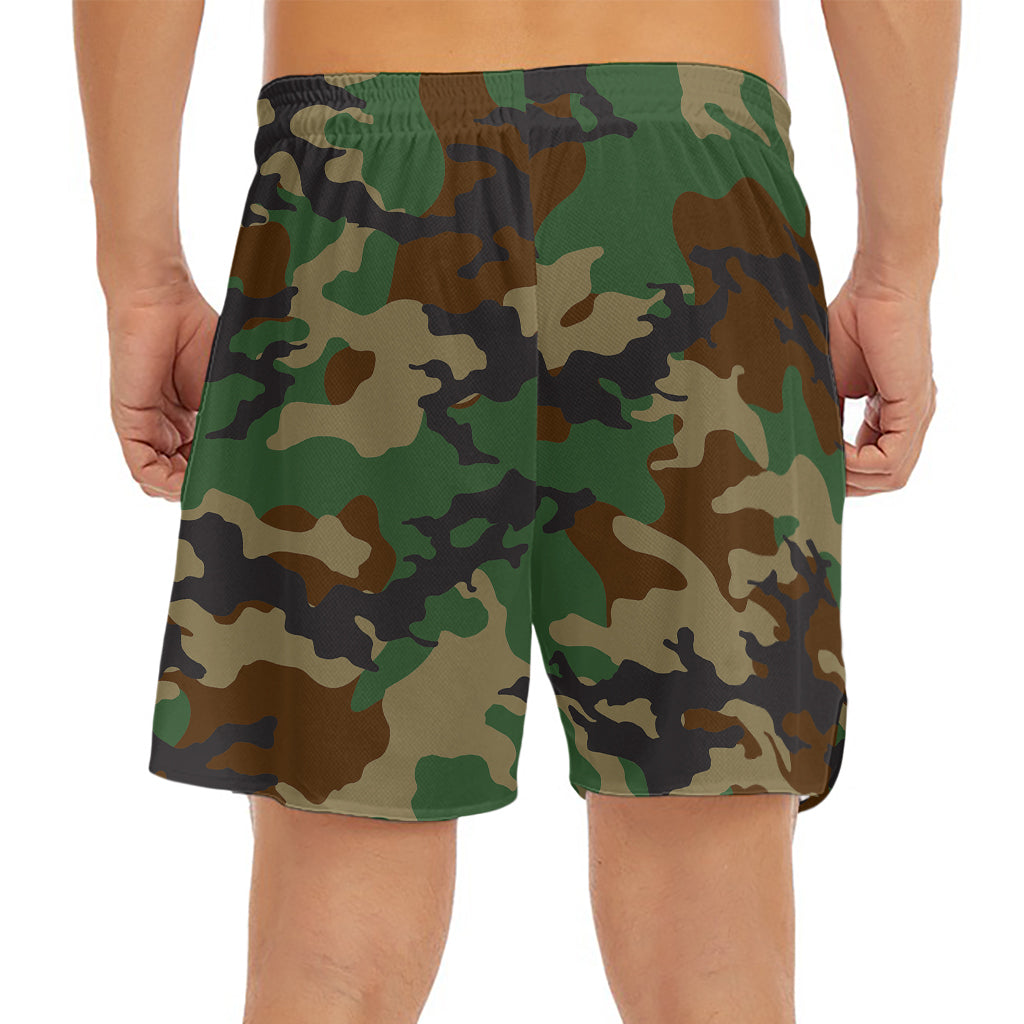 Green And Brown Camouflage Print Men's Split Running Shorts