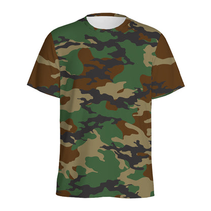 Green And Brown Camouflage Print Men's Sports T-Shirt