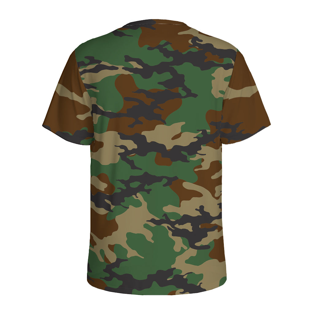 Green And Brown Camouflage Print Men's Sports T-Shirt