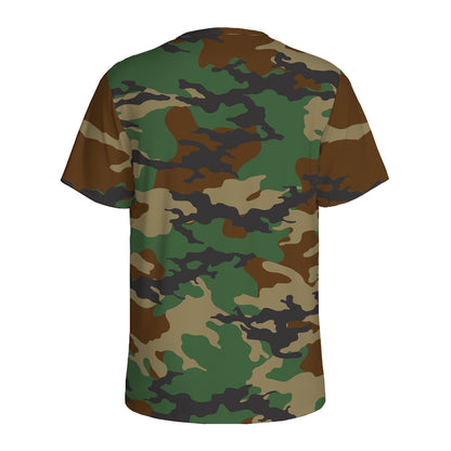 Green And Brown Camouflage Print Men's Sports T-Shirt