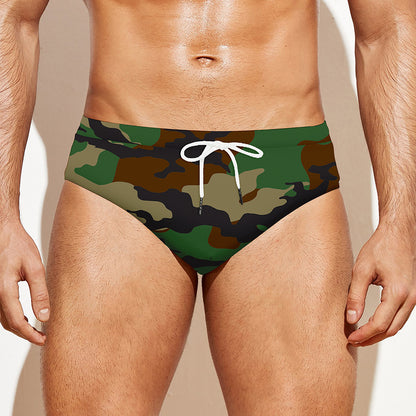 Green And Brown Camouflage Print Men's Swim Briefs