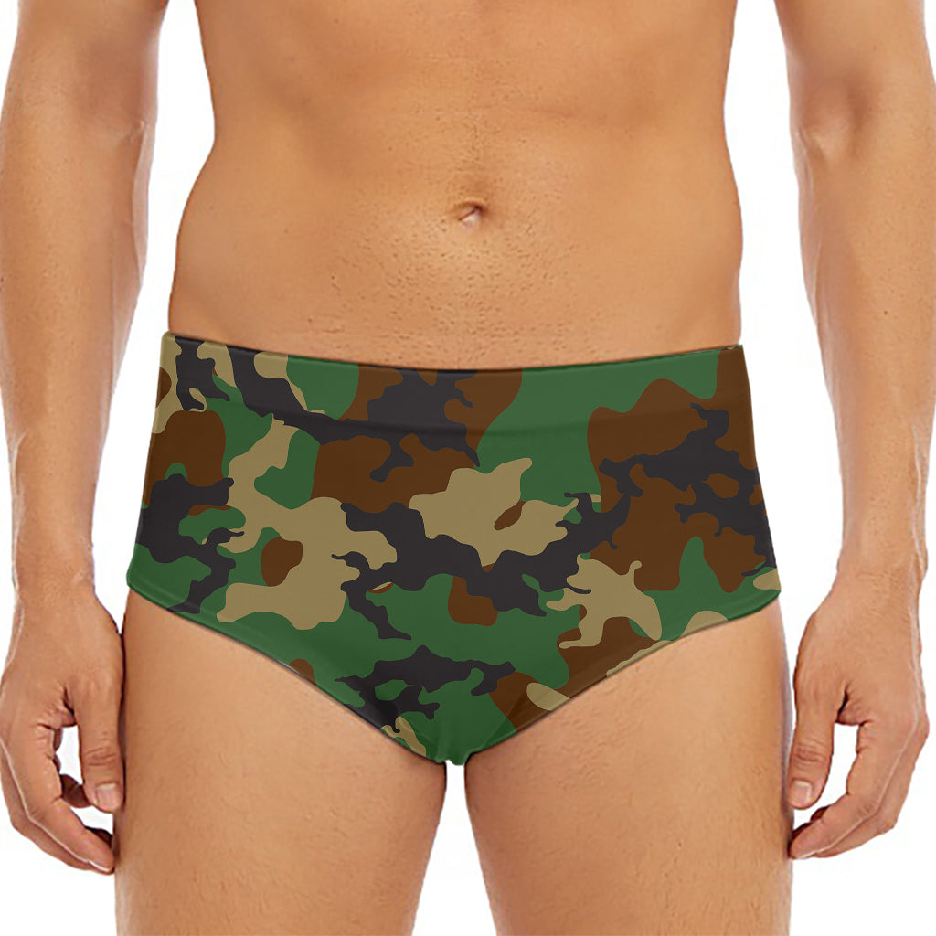 Green And Brown Camouflage Print Men's Triangle Swim Briefs