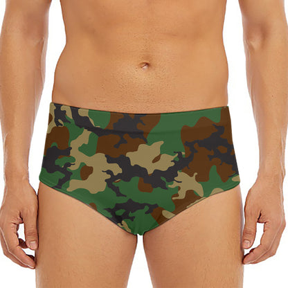 Green And Brown Camouflage Print Men's Triangle Swim Briefs