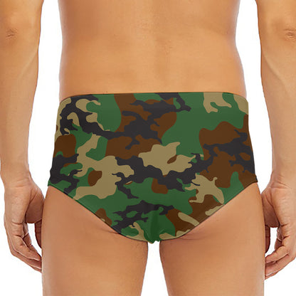 Green And Brown Camouflage Print Men's Triangle Swim Briefs