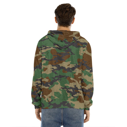 Green And Brown Camouflage Print Men's Velvet Pullover Hoodie