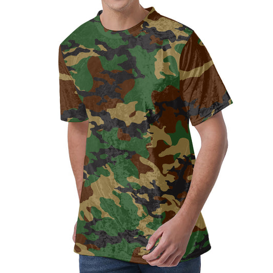 Green And Brown Camouflage Print Men's Velvet T-Shirt