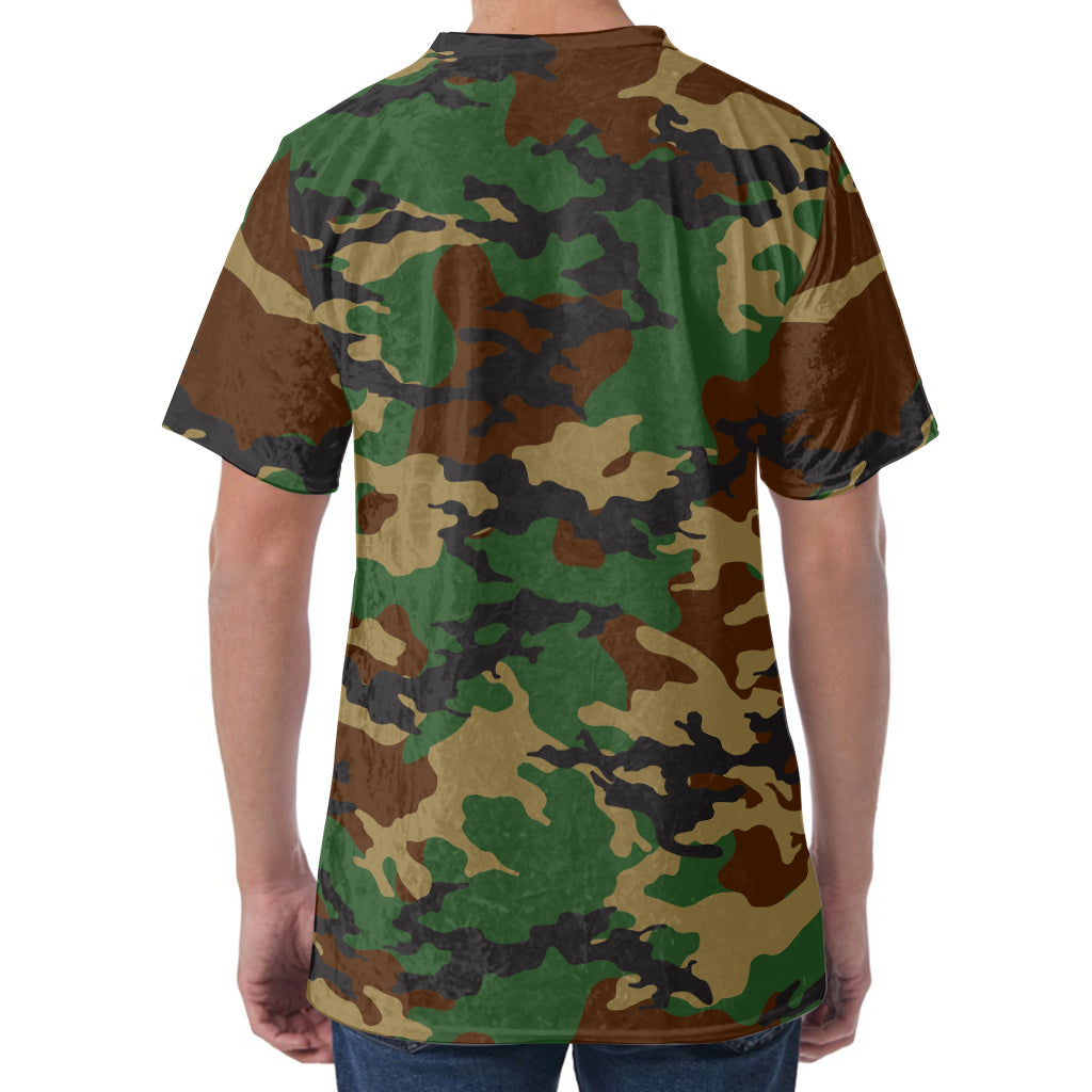 Green And Brown Camouflage Print Men's Velvet T-Shirt