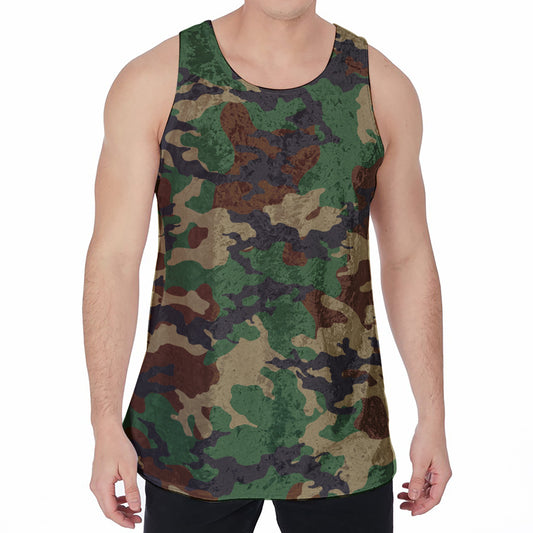 Green And Brown Camouflage Print Men's Velvet Tank Top