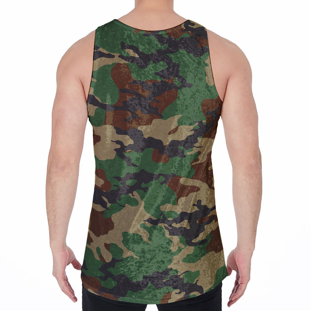 Green And Brown Camouflage Print Men's Velvet Tank Top