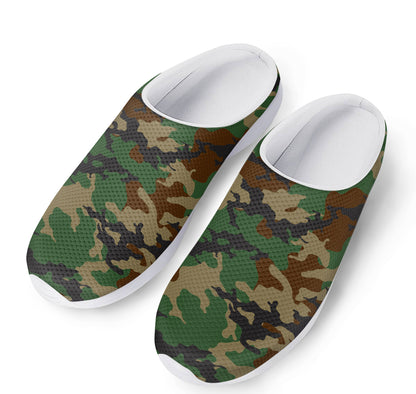 Green And Brown Camouflage Print Mesh Casual Shoes