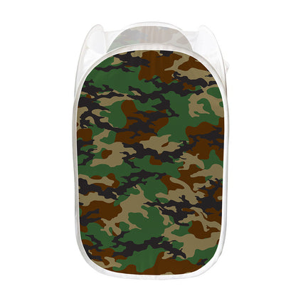 Green And Brown Camouflage Print Mesh Laundry Hamper