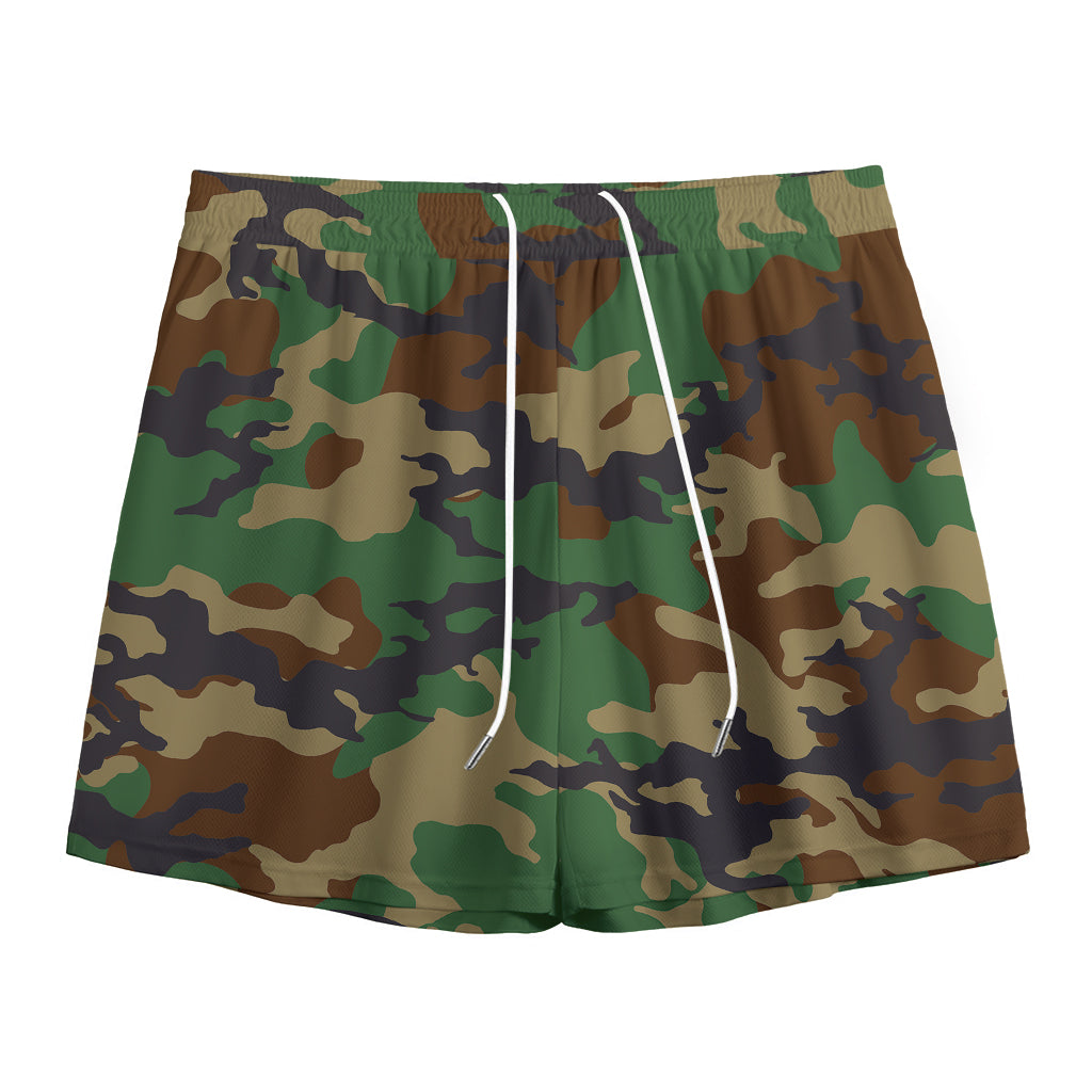 Green And Brown Camouflage Print Mesh Shorts