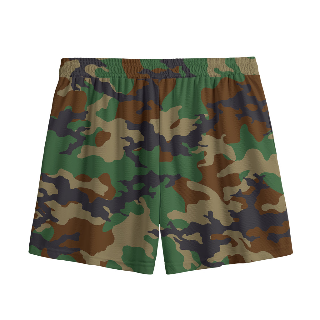 Green And Brown Camouflage Print Mesh Shorts