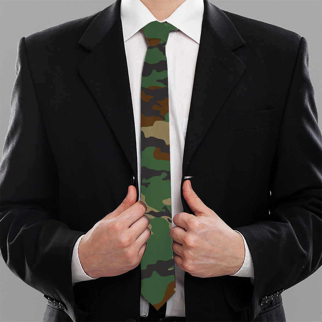 Green And Brown Camouflage Print Necktie