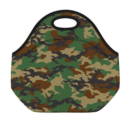 Green And Brown Camouflage Print Neoprene Lunch Bag