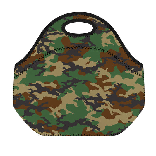 Green And Brown Camouflage Print Neoprene Lunch Bag