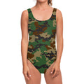 Green And Brown Camouflage Print One Piece Swimsuit