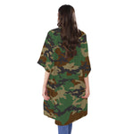 Green And Brown Camouflage Print Open Front Beach Cover Up