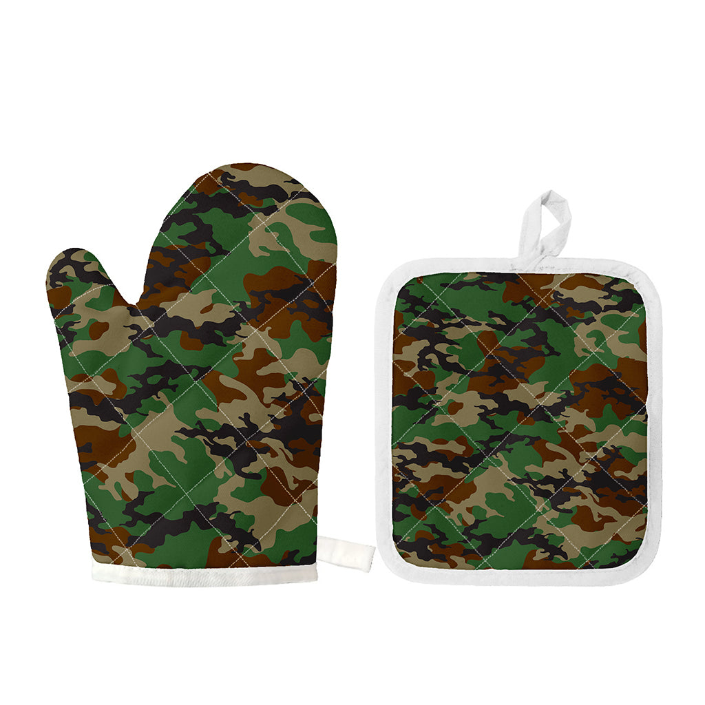 Green And Brown Camouflage Print Oven Mitt And Pot Holder Set