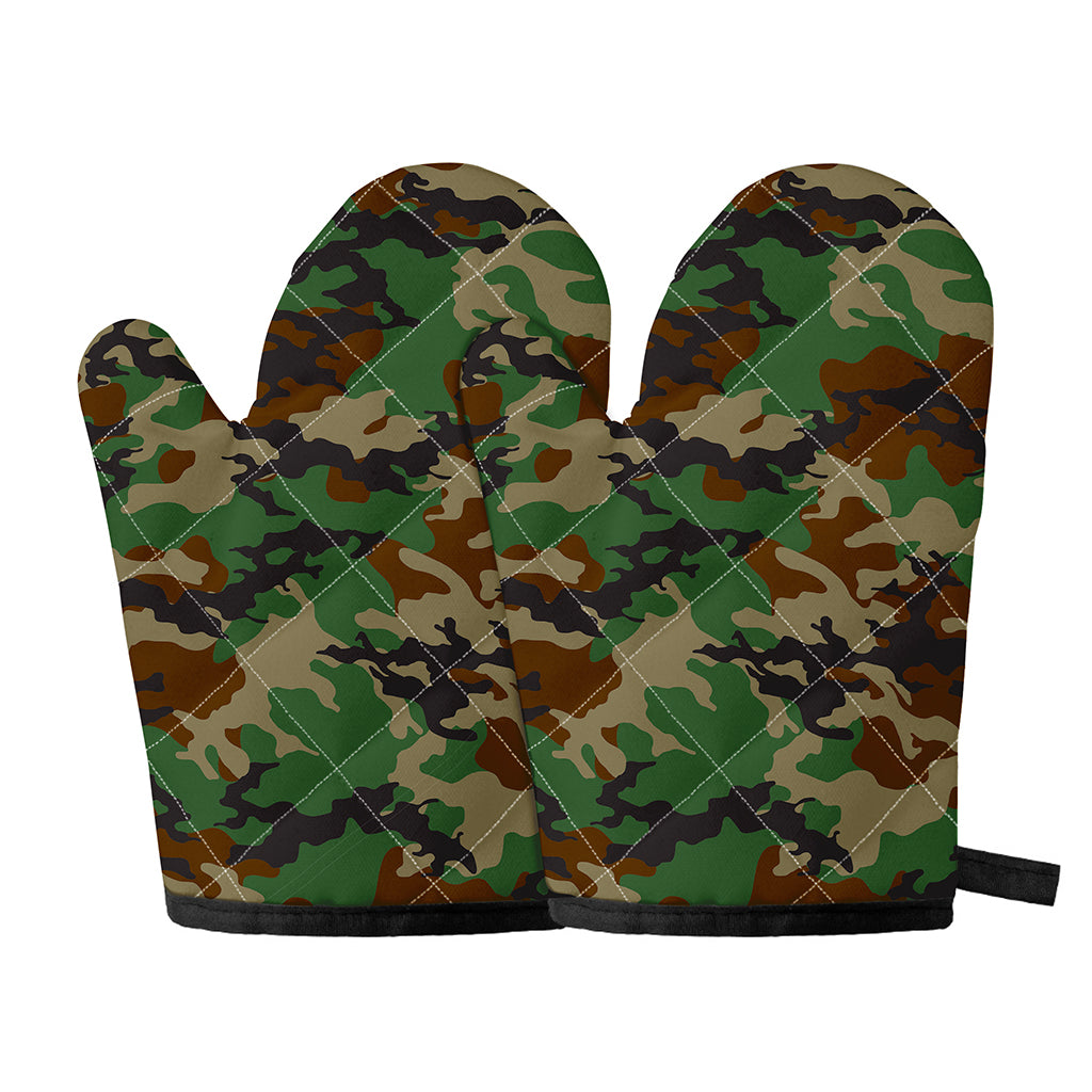 Green And Brown Camouflage Print Oven Mitts