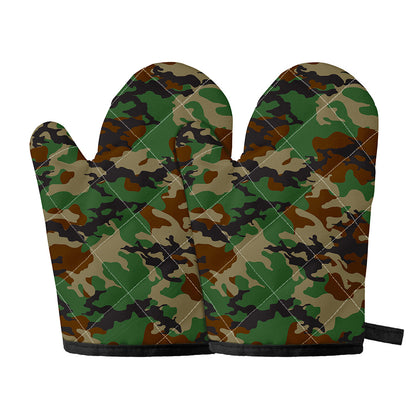 Green And Brown Camouflage Print Oven Mitts