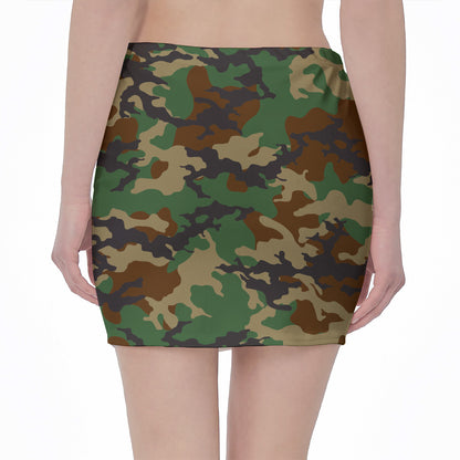 Green And Brown Camouflage Print Pencil Mini Skirt