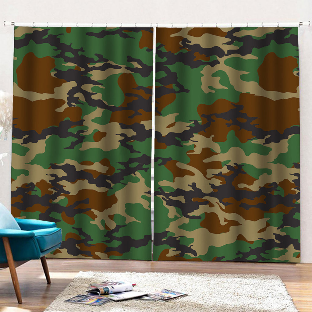 Green And Brown Camouflage Print Pencil Pleat Curtains