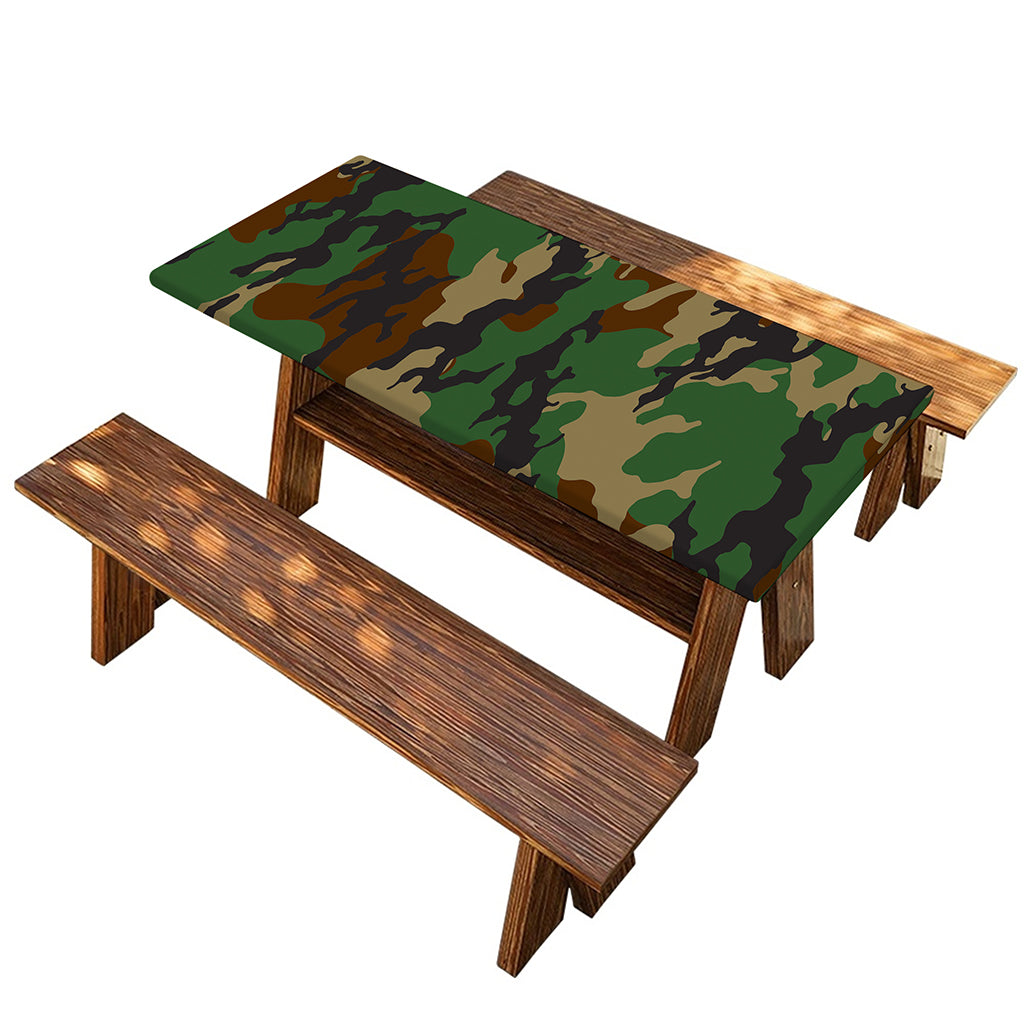 Green And Brown Camouflage Print Picnic Table Cover