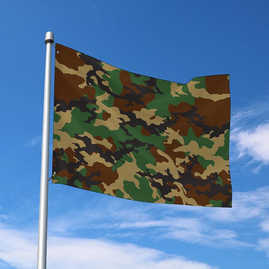 Green And Brown Camouflage Print Polyester Flag