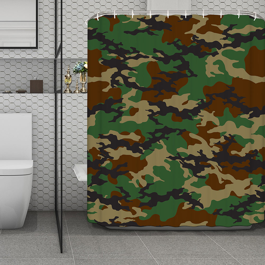 Green And Brown Camouflage Print Polyester Shower Curtain