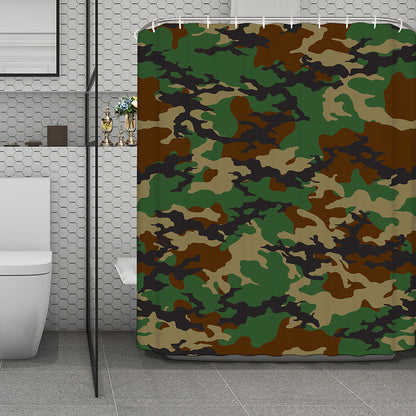 Green And Brown Camouflage Print Polyester Shower Curtain
