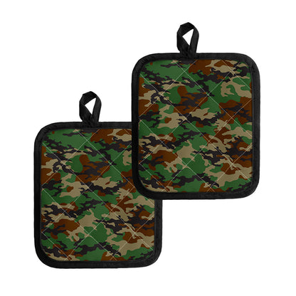 Green And Brown Camouflage Print Pot Holders