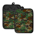 Green And Brown Camouflage Print Pot Holders With Pocket