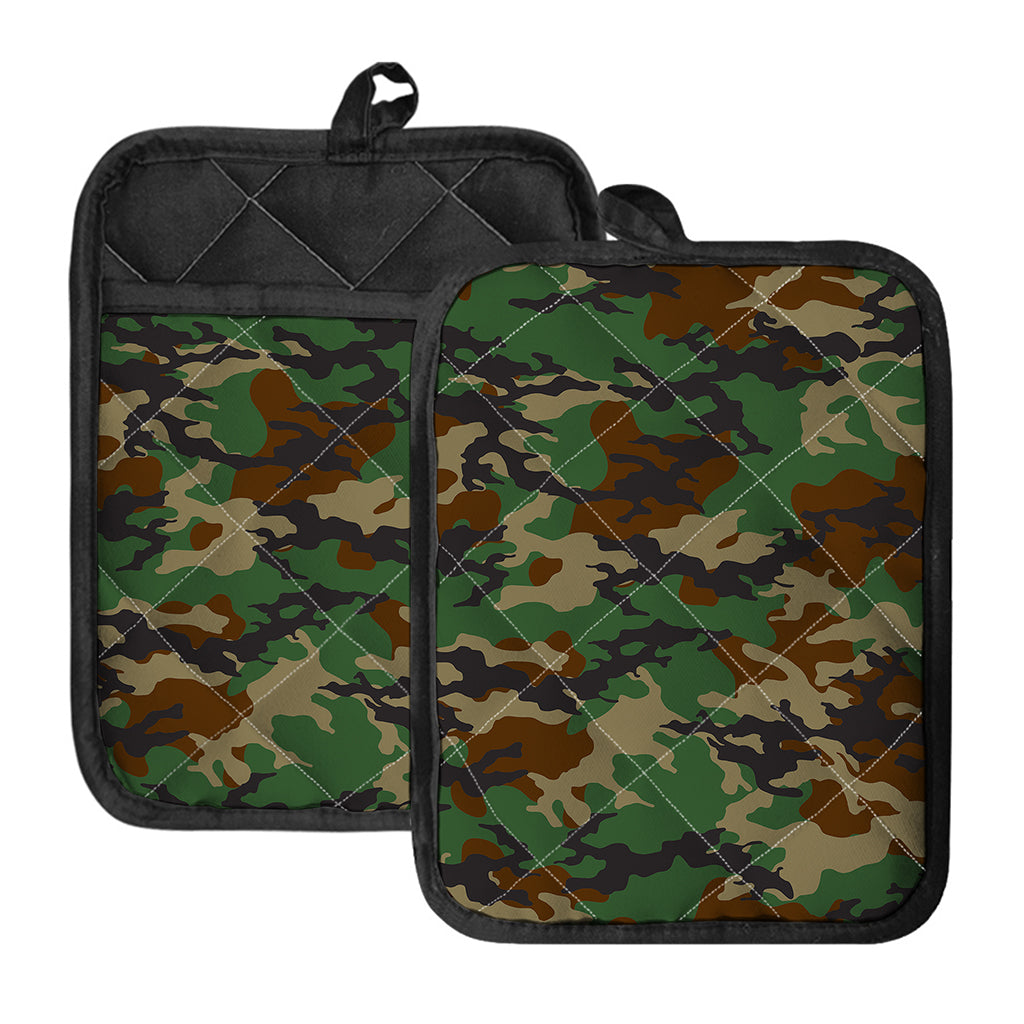 Green And Brown Camouflage Print Pot Holders With Pocket