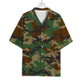 Green And Brown Camouflage Print Rayon Hawaiian Shirt
