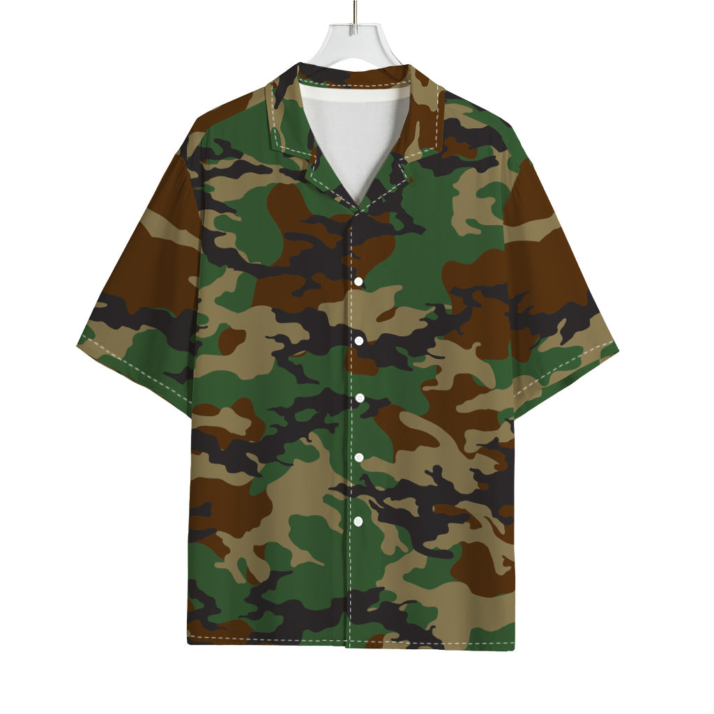 Green And Brown Camouflage Print Rayon Hawaiian Shirt
