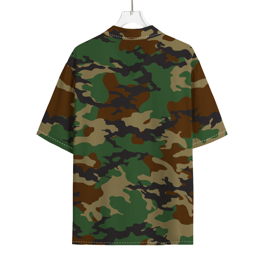 Green And Brown Camouflage Print Rayon Hawaiian Shirt