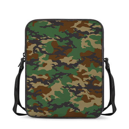 Green And Brown Camouflage Print Rectangular Crossbody Bag