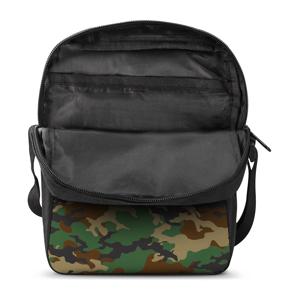 Green And Brown Camouflage Print Rectangular Crossbody Bag