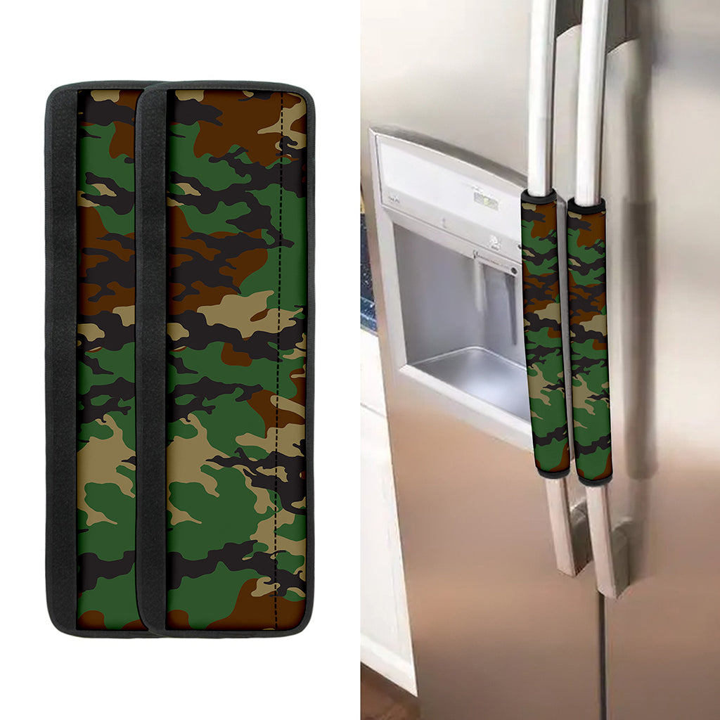 Green And Brown Camouflage Print Refrigerator Handle Covers