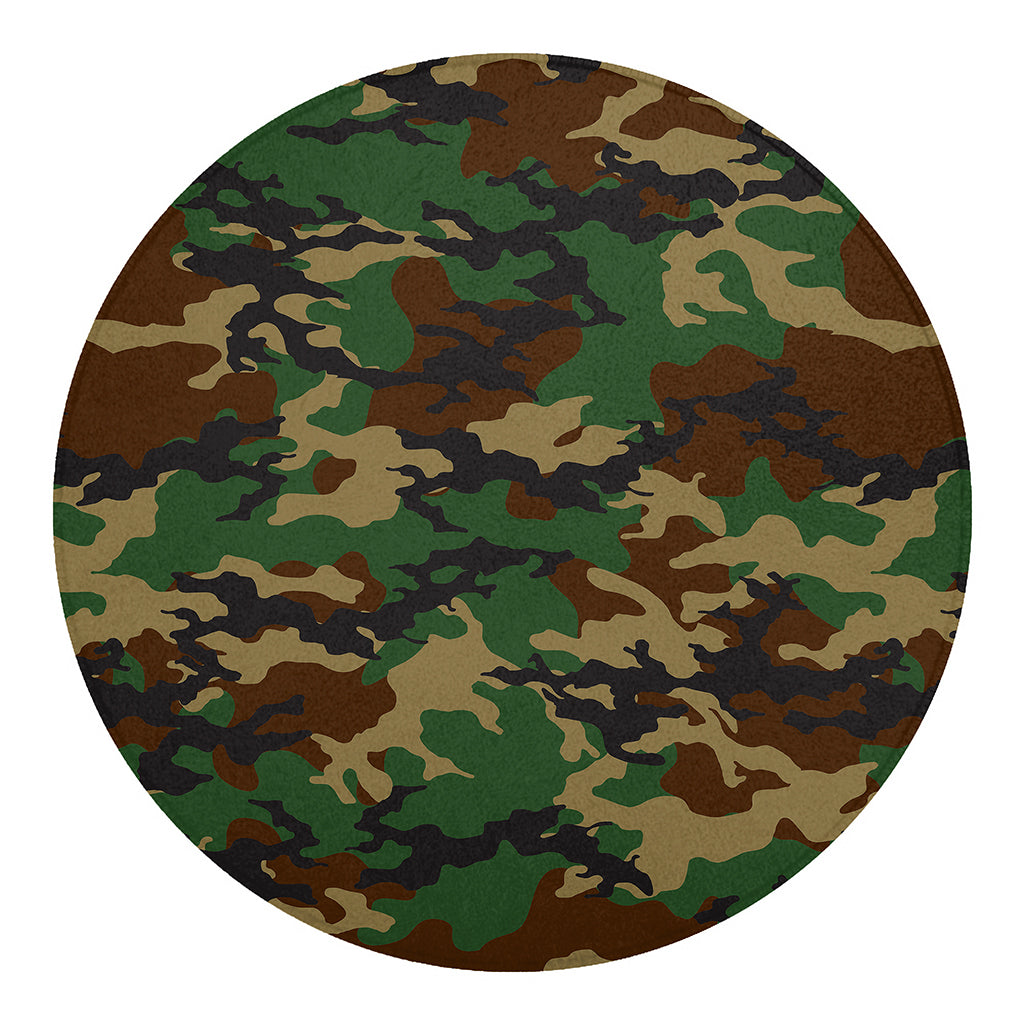 Green And Brown Camouflage Print Round Blanket