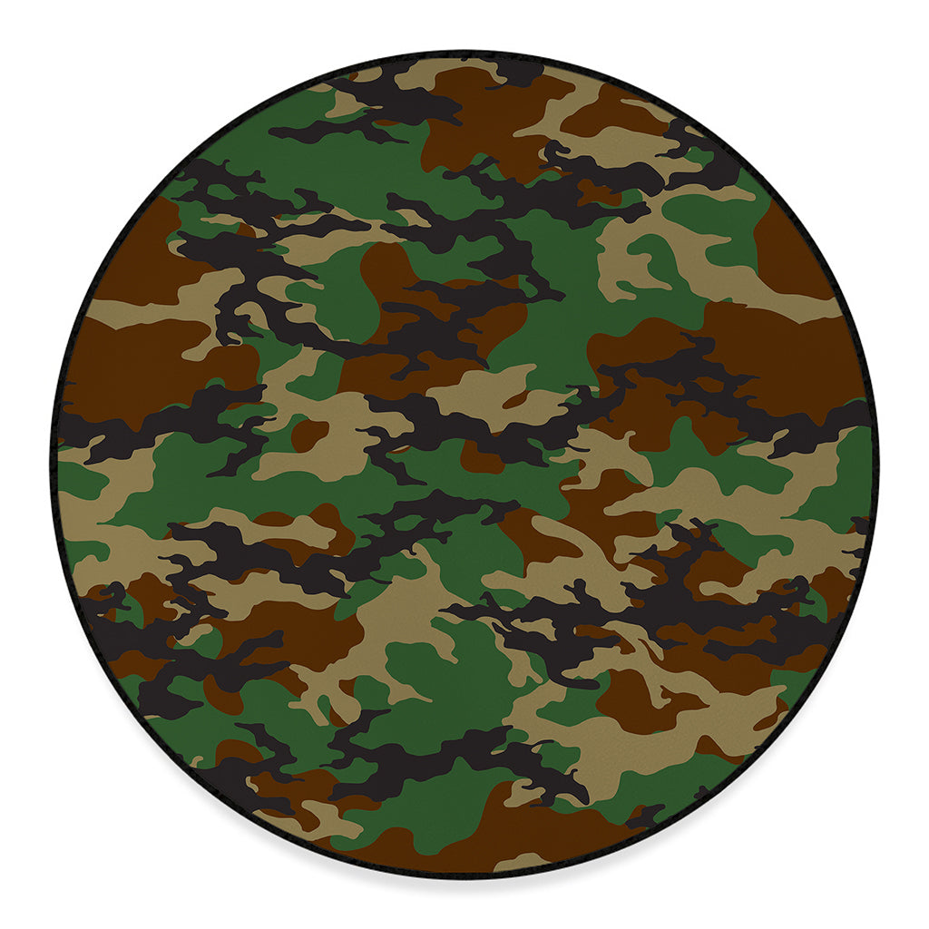 Green And Brown Camouflage Print Round Floor Mat