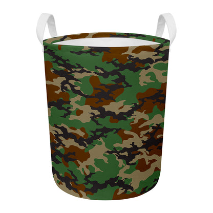 Green And Brown Camouflage Print Round Laundry Basket