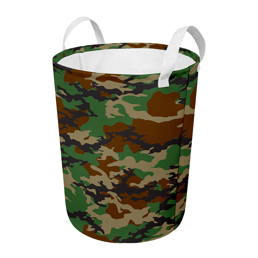 Green And Brown Camouflage Print Round Laundry Basket