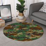Green And Brown Camouflage Print Round Rug