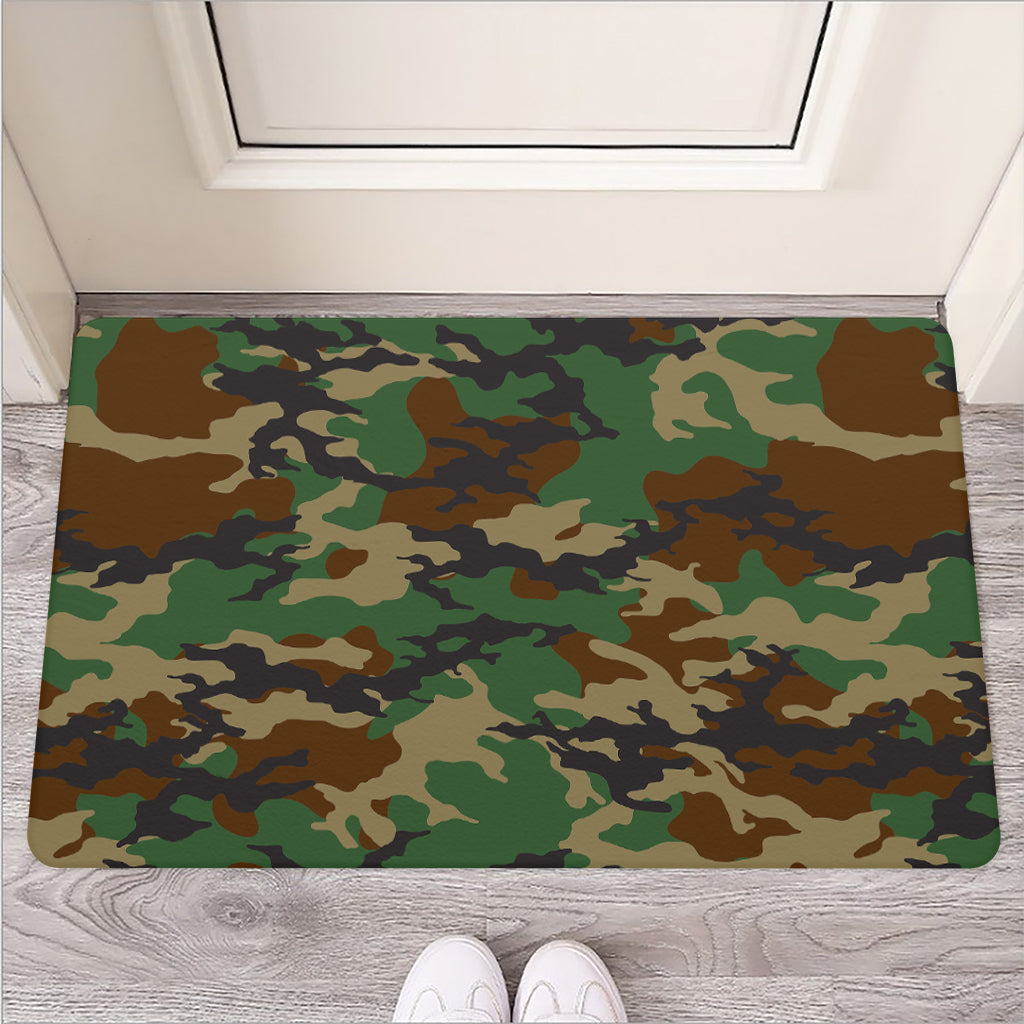 Green And Brown Camouflage Print Rubber Doormat