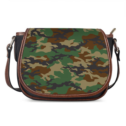 Green And Brown Camouflage Print Saddle Bag