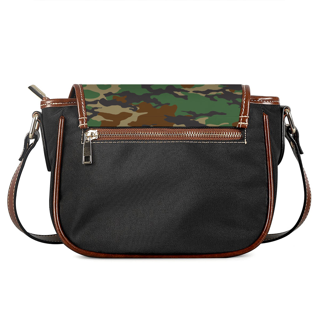 Green And Brown Camouflage Print Saddle Bag
